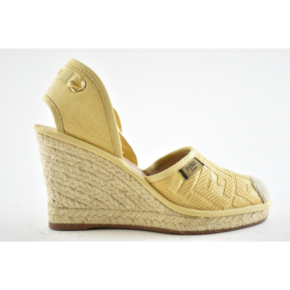 Fendi Roma Natural FF Logo Ankle Strap Lace Up Sandal Espadrille Wedge Heel 36.5 - Picture 3 of 12